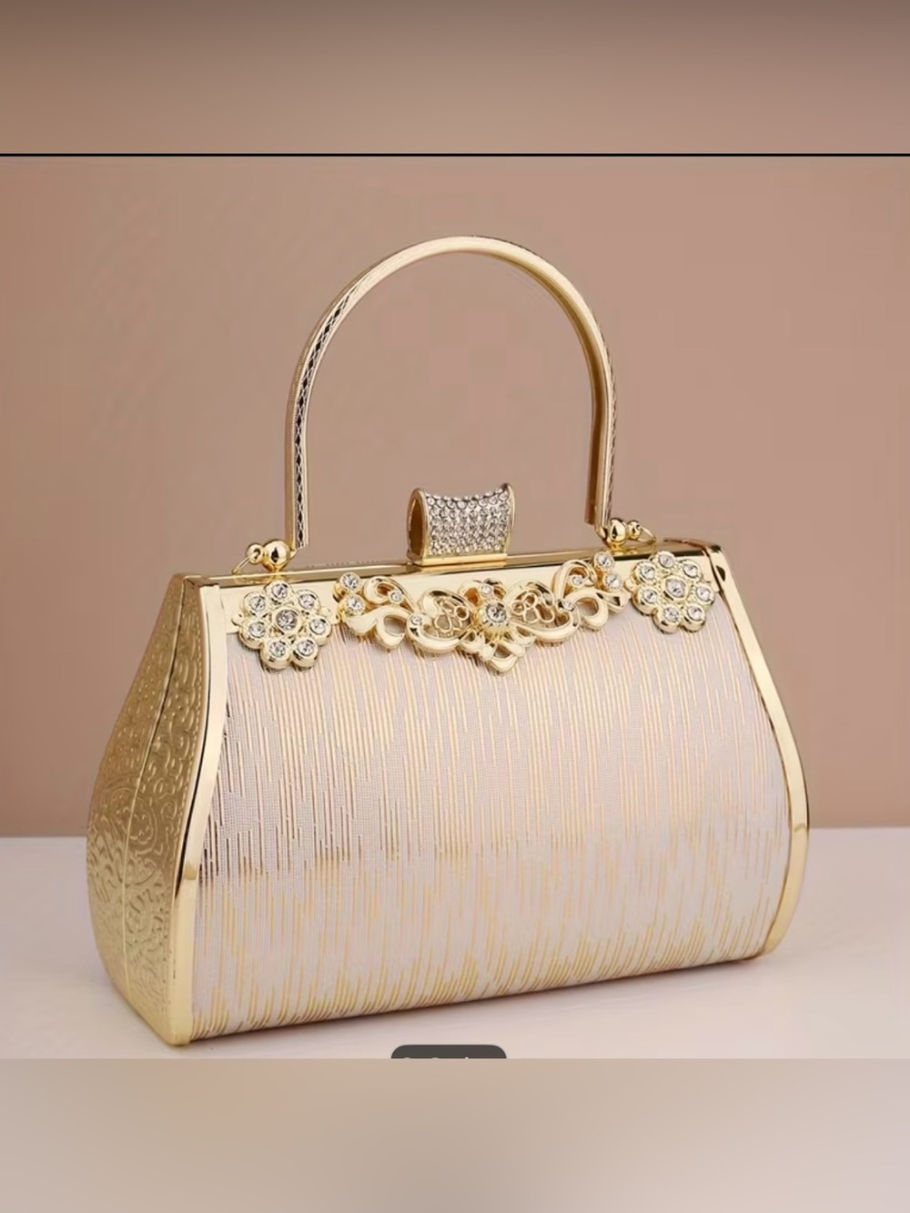 NIP Elegant Gold-Trim Floral Evening Handbag - white and Gold